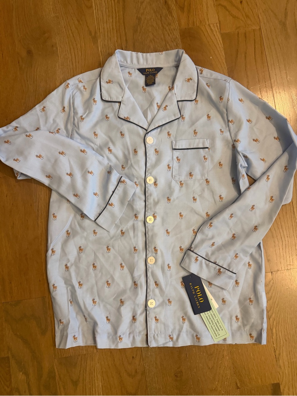 NWT Polo by Ralph Lauren Light Blue Pajama Top Pony Sz Youth XL 16